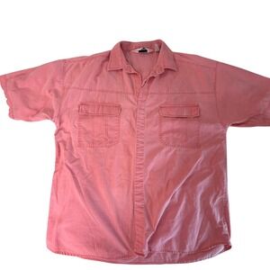 Gitano Mens Vintage Short Sleeve Cotton Button Down Shirt Salmon Pink Large